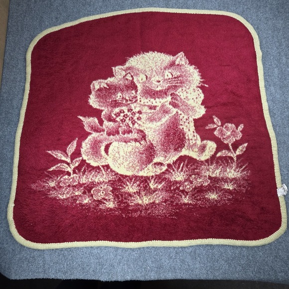Vintage San Marcos Blanket Red Cats Reversible Mexican Cobija‎ 38x42 Inch Baby - Picture 2 of 8